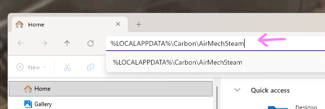File Explorer with the folder path pasted into the address bar at the top of the window.